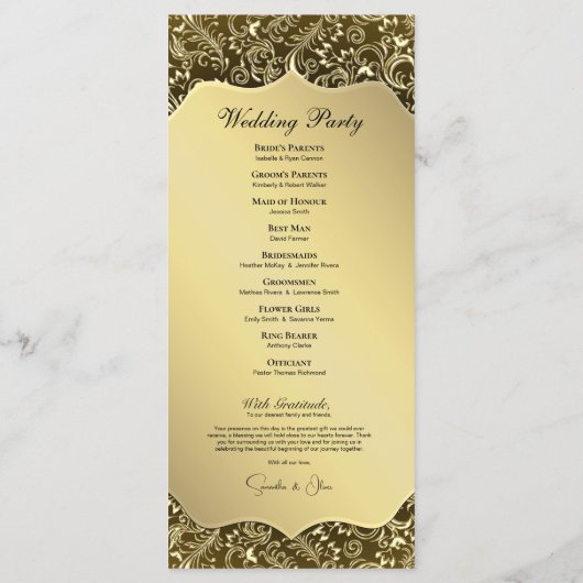 Gold Black Royal Damask Wedding Program Programmakaart (Achterkant)