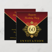 Gold Black Royal Red 60th Birthday Surprise Party Kaart (Voorkant / Achterkant)