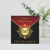 Gold Black Royal Red 60th Birthday Surprise Party Kaart (Staand voorkant)