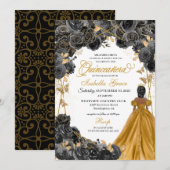 Gold Black Rozen Butterfly Glitter Quinceañera Kaart (Voorkant / Achterkant)