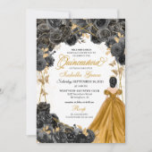Gold Black Rozen Butterfly Glitter Quinceañera Kaart (Voorkant)