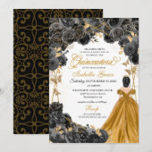 Gold Black Rozen Butterfly Glitter Quinceañera Kaart (Voorkant / Achterkant)