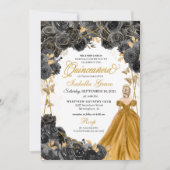 Gold Black Rozen Butterfly Glitter Quinceañera Kaart (Voorkant)