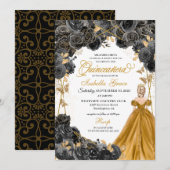 Gold Black Rozen Butterfly Glitter Quinceañera Kaart (Voorkant / Achterkant)