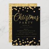 Gold Black Script Confetti kerstfeest Kaart (Voorkant / Achterkant)