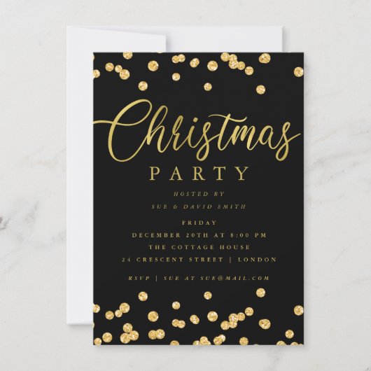 Gold Black Script Confetti kerstfeest Kaart (Voorkant)