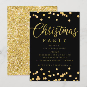 Gold Black Script Confetti kerstfeest Kaart