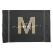 Gold Black Script Naam Monogram Kussensloop (Voorkant-Rechts)