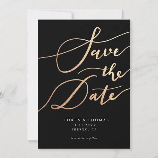 Gold Black Script Typografie bewaart de datum Save The Date (Voorkant)