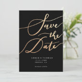 Gold Black Script Typografie bewaart de datum Save The Date (Staand voorkant)