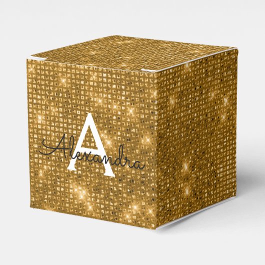Gold & Black Shimmer Monogram - Jouw namen toevoeg Bedankdoosjes (Voorkant Zijde)