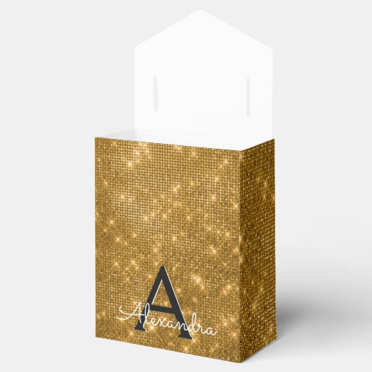 Gold & Black Shimmer Monogram - Jouw namen toevoeg Bedankdoosjes (Geopend)