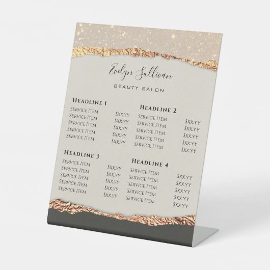 Gold Black Shimmer Paper Price List Pedestal Sign Reclamebord Met Voetstuk (Voorkant)