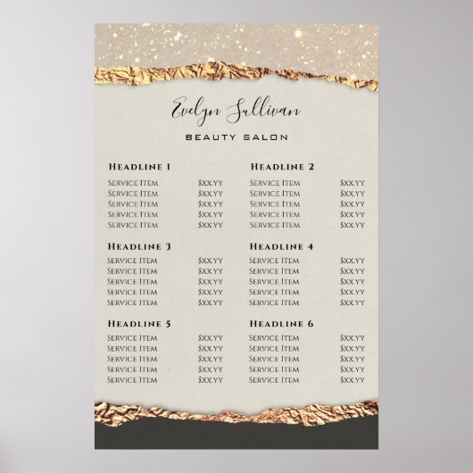 Gold Black Shimmer Paper Price List Poster (Voorkant)