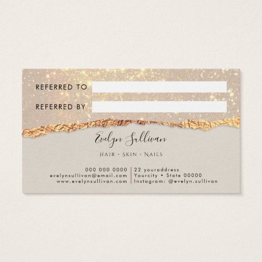 Gold black shimmer paper verwijzingskaart visitekaartje (Achterkant)