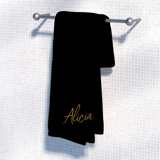 Gold black signature script name gepersonaliseerd bad handdoek