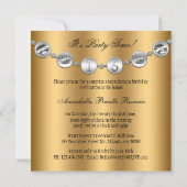 Gold Black Silver Bowed Charm Sweet Sixteen Invite Kaart (Achterkant)