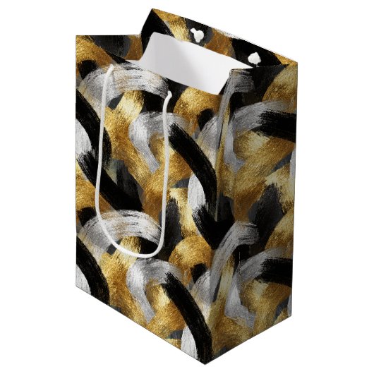 Gold Black Silver Glam Confetti Christmas Medium Cadeauzakje (Voorkant Gekanteld)