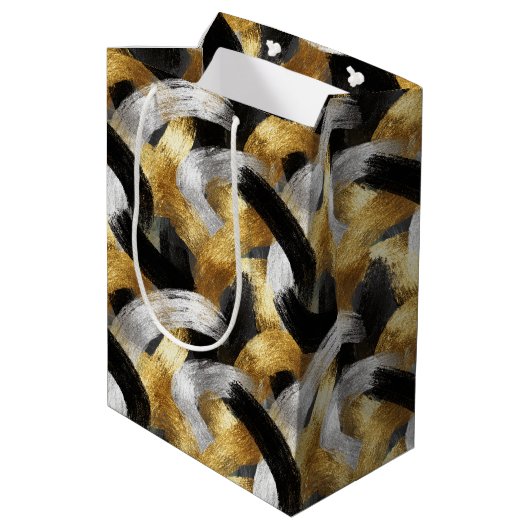 Gold Black Silver Glam Confetti Christmas Medium Cadeauzakje (Achterkant Gekanteld)