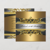 Gold Black Silver Gold 40th Birthday Party Kaart (Voorkant / Achterkant)