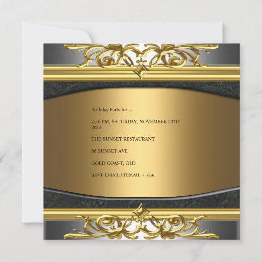 Gold Black Silver Gold 40th Birthday Party Kaart (Achterkant)