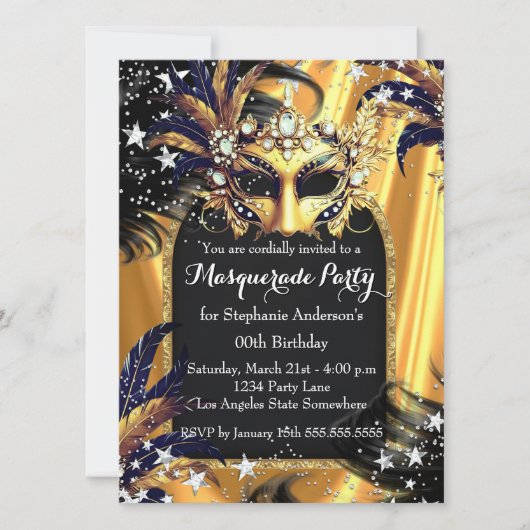 Gold Black Silver Magical Night Masquerade Party Kaart (Voorkant)