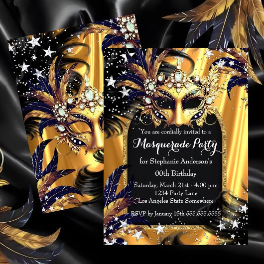 Gold Black Silver Magical Night Masquerade Party Kaart