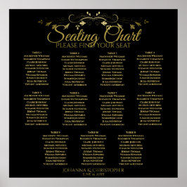Gold & Black Simple 11 Table Wedding Seating Chart Poster