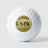 Gold Black Simple Modern Monogram Golfballen (Voorkant)