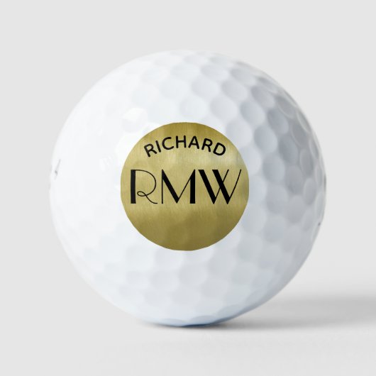 Gold Black Simple Modern Monogram Golfballen (Voorkant)