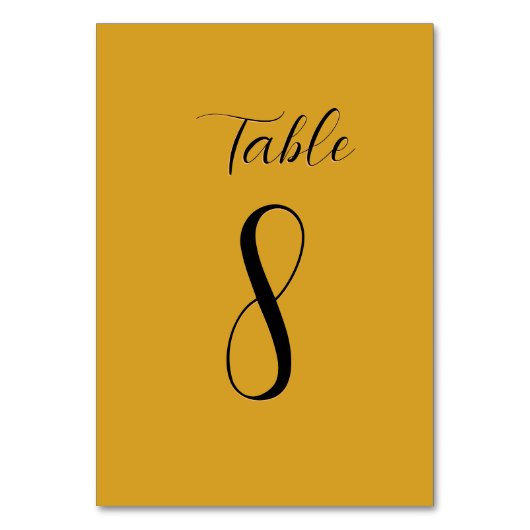 Gold / Black Simple Script Weduwtable Number 8 Kaart (Voorkant)