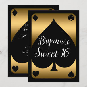 Gold & Black Spade Glam Casino Sweet 16-partij Kaart
