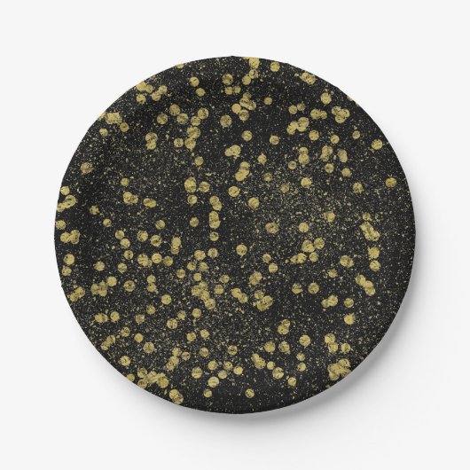 Gold Black Sparkle Confetti Stippen Papieren Bordje (Voorkant)