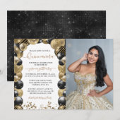 Gold Black Sparkle Quinceanera-ballonfoto Kaart (Voorkant / Achterkant)