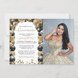 Gold Black Sparkle Quinceanera-ballonfoto Kaart