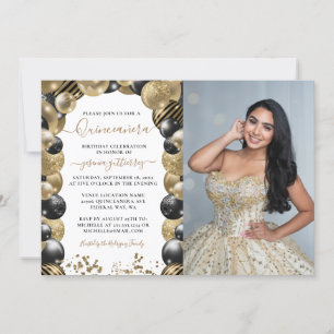 Gold Black Sparkle Quinceanera-ballonfoto Kaart