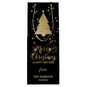 Gold Black Sparkles Merry-kerstboom Wijn Cadeautas (Achterkant)