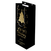 Gold Black Sparkles Merry-kerstboom Wijn Cadeautas (Voorkant Gekanteld)