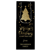 Gold Black Sparkles Merry-kerstboom Wijn Cadeautas (Voorkant)