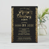 Gold Black Sparkles Merry Kerstparty Kaart (Staand voorkant)