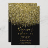 Gold & Black Sparkly Glitter Sweet 16-partij Kaart (Voorkant / Achterkant)
