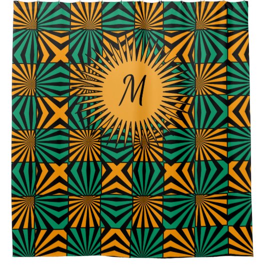 Gold Black Square Geometric Pattern Monogram Douchegordijn (Voorkant)