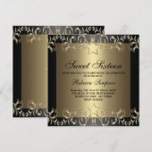 Gold & Black Star Sweet 16 verjaardagsuitnodiging Kaart (Voorkant / Achterkant)