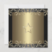 Gold & Black Star Sweet 16 verjaardagsuitnodiging Kaart (Achterkant)