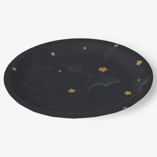 Gold Black Stars Dark Night Sky Baby shower Party Papieren Bordje (Gekanteld)