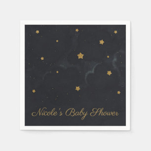Gold Black Stars Dark Night Sky Baby shower Party Servet