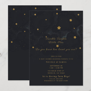 Gold Black Stars Dark Night Sky Baby shower Twins Kaart