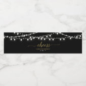 Gold & Black String Lights Adult Birthday Party Waterfles Etiket (Enkel label)