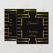 Gold Black Stripe Art Deco Birthday Party 5 Kaart (Voorkant / Achterkant)