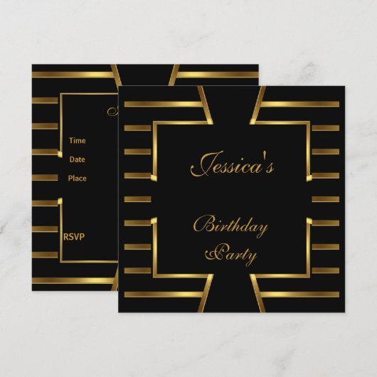 Gold Black Stripe Art Deco Birthday Party 5 Kaart (Voorkant / Achterkant)